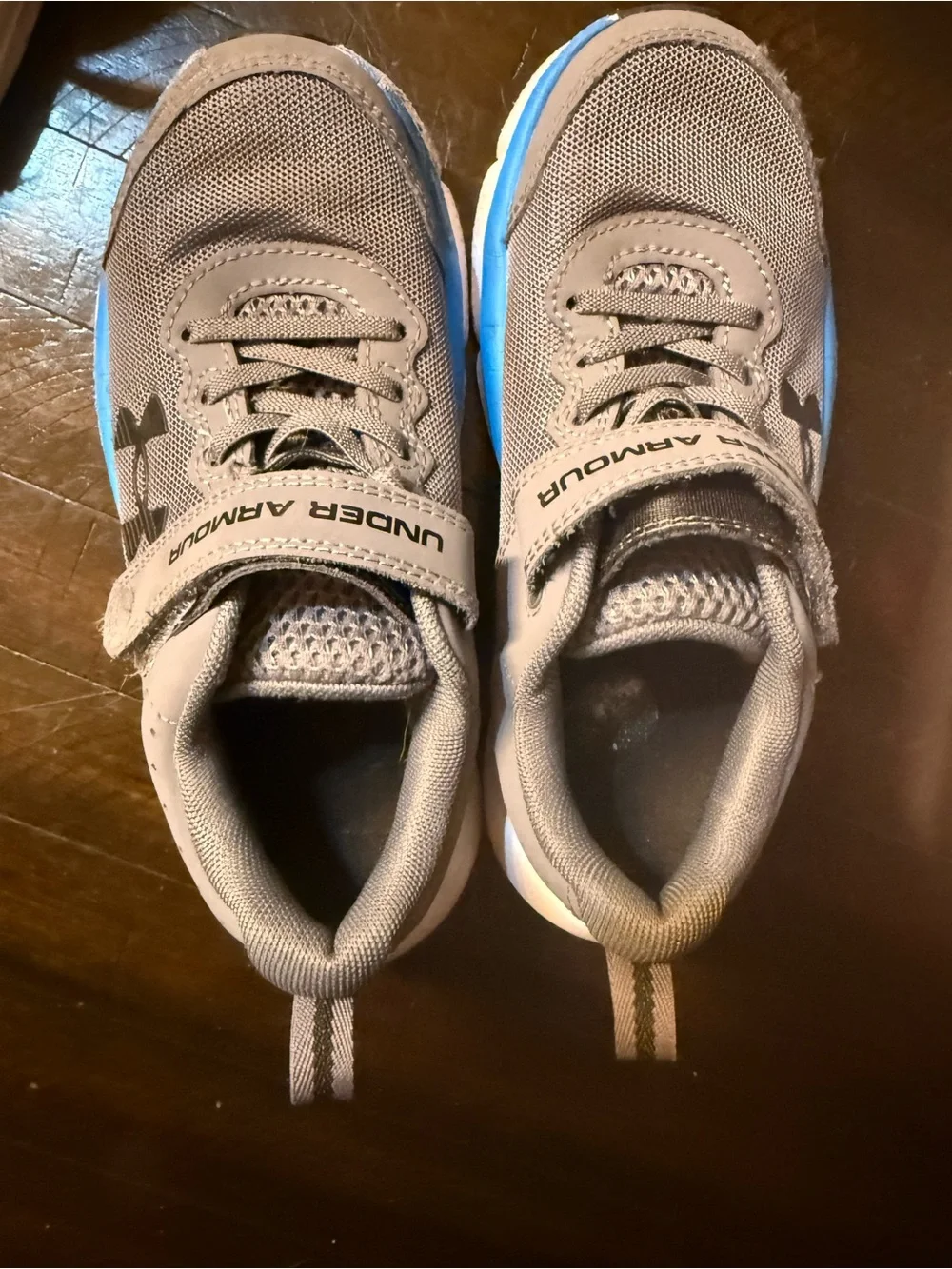 Under Armour Kids Gray and Blue Velcro Athletic Sneakers